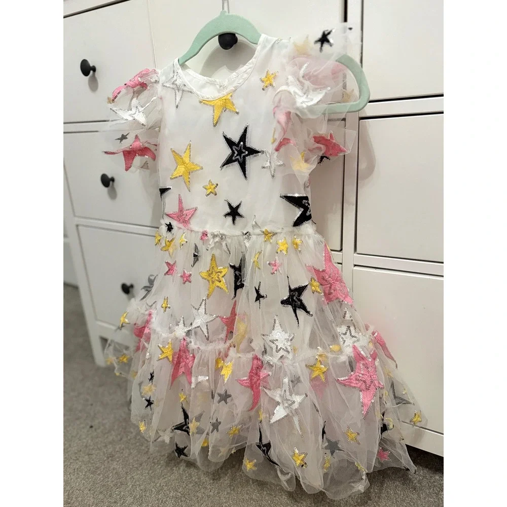 Lola + The Boys Girls White Tulle Sequin Star Dress Size 10 Party Birthday